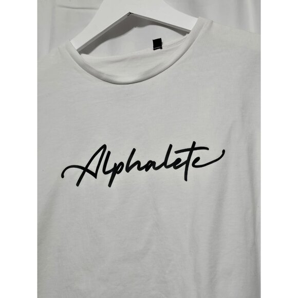 Alphalete Cropped Signature Logo Tee, White, Size Medium, Activewear. - Picture 2 of 8